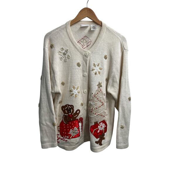 BOBBIE BROOKS Christmas Ugly Embellished Sweater Cardigan Women's XL - Picture 2 of 16